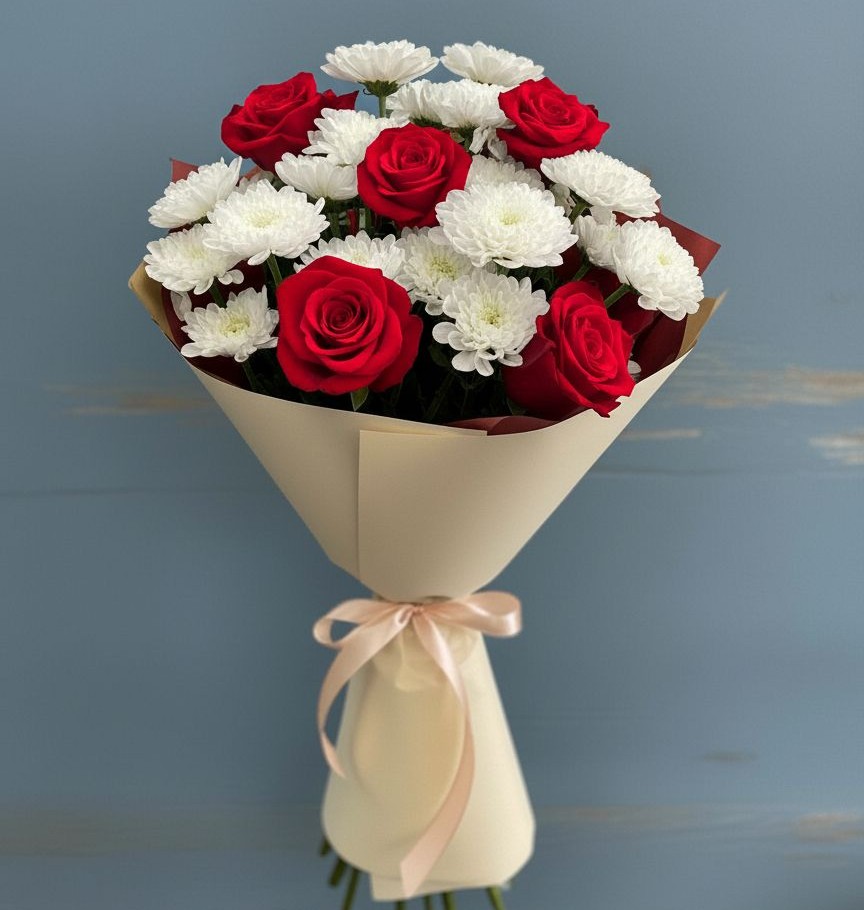 Букет цветов из: Розы и Хризантемы в Новоромановском