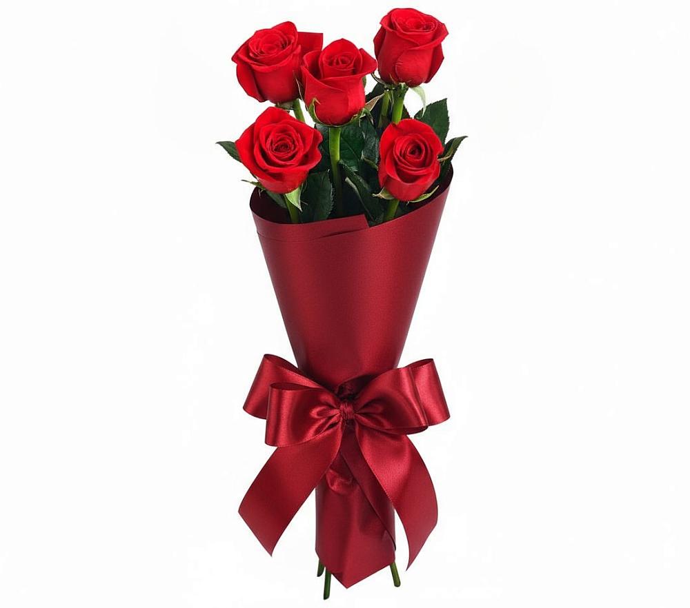 Букет 5 Красных роз Эдлесс Лав в Новоромановском