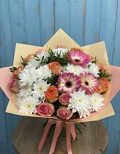Букет цветов из:  Розы, Герберы и Хризантемы в Новоромановском