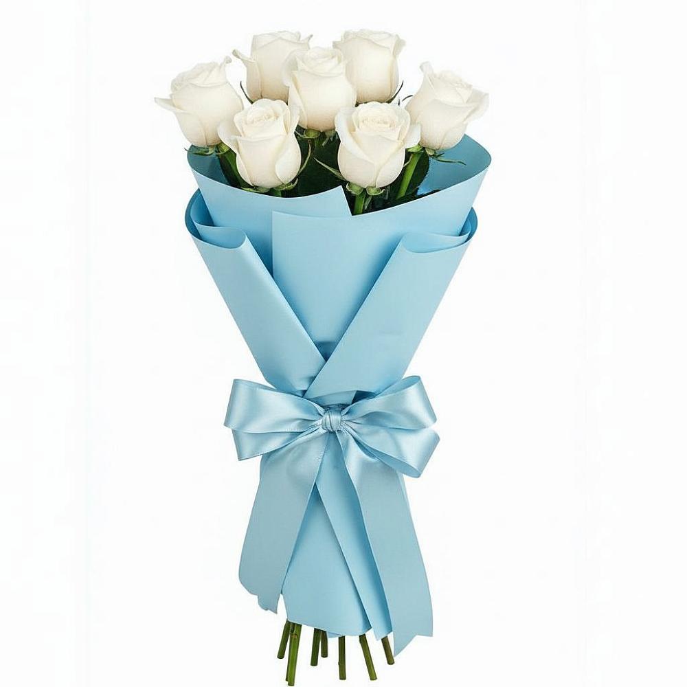 Букет 7 белых роз Проуд в Новоромановском