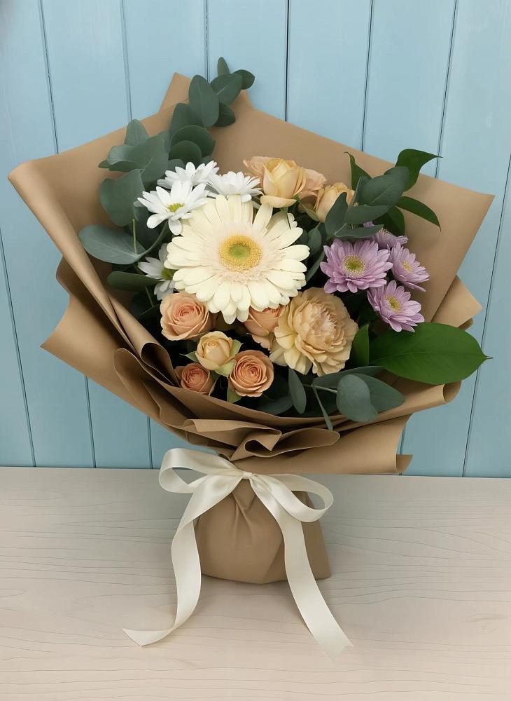 Букет цветов из: Герберы и Хризантемы в Новоромановском