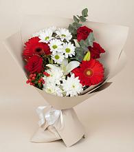 Букет цветов из:  Розы, Хризантемы, Герберы и Лилии в Новоромановском