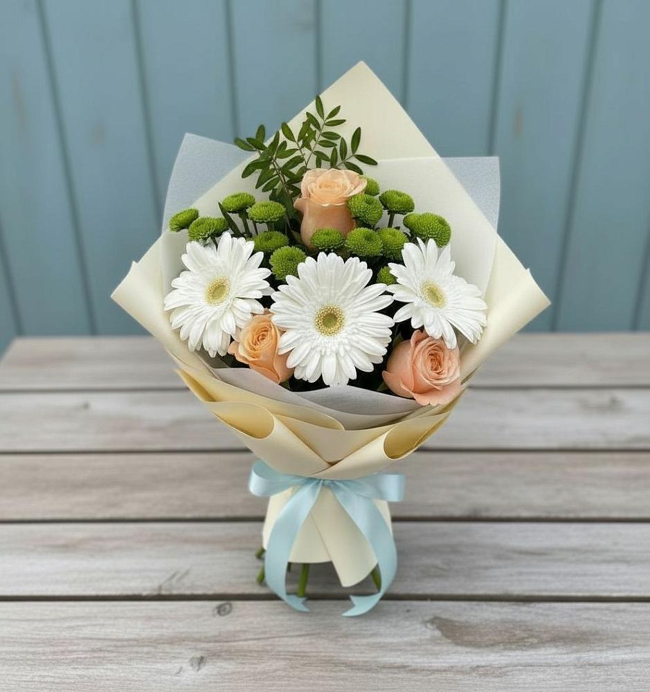 Букет цветов из: Герберы, Розы и Хризантемы в Новоромановском