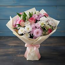 Букет цветов из:  Хризантемы, Альстромерии и Розы в Новоромановском