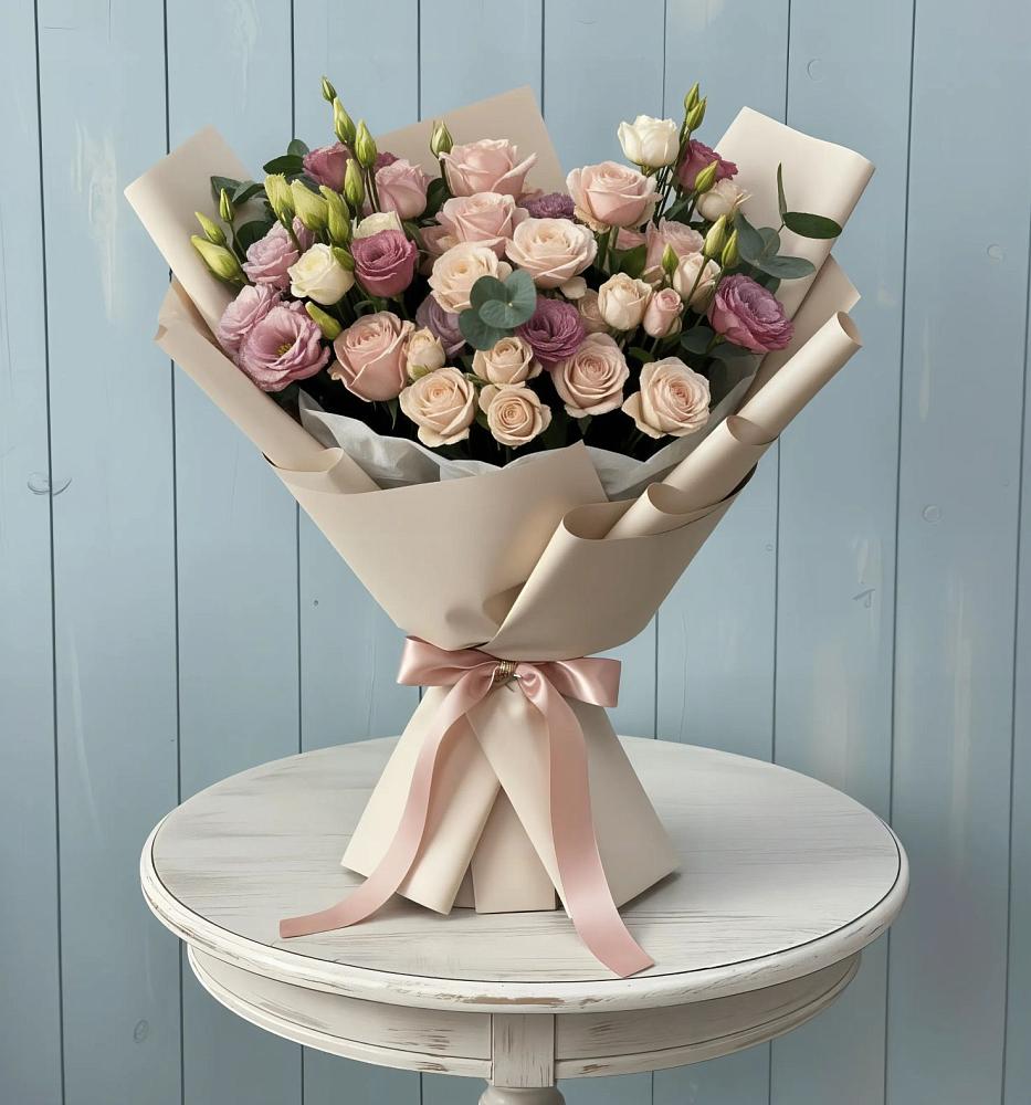 Букет цветов из: Розы и Лизиантусы в Новоромановском