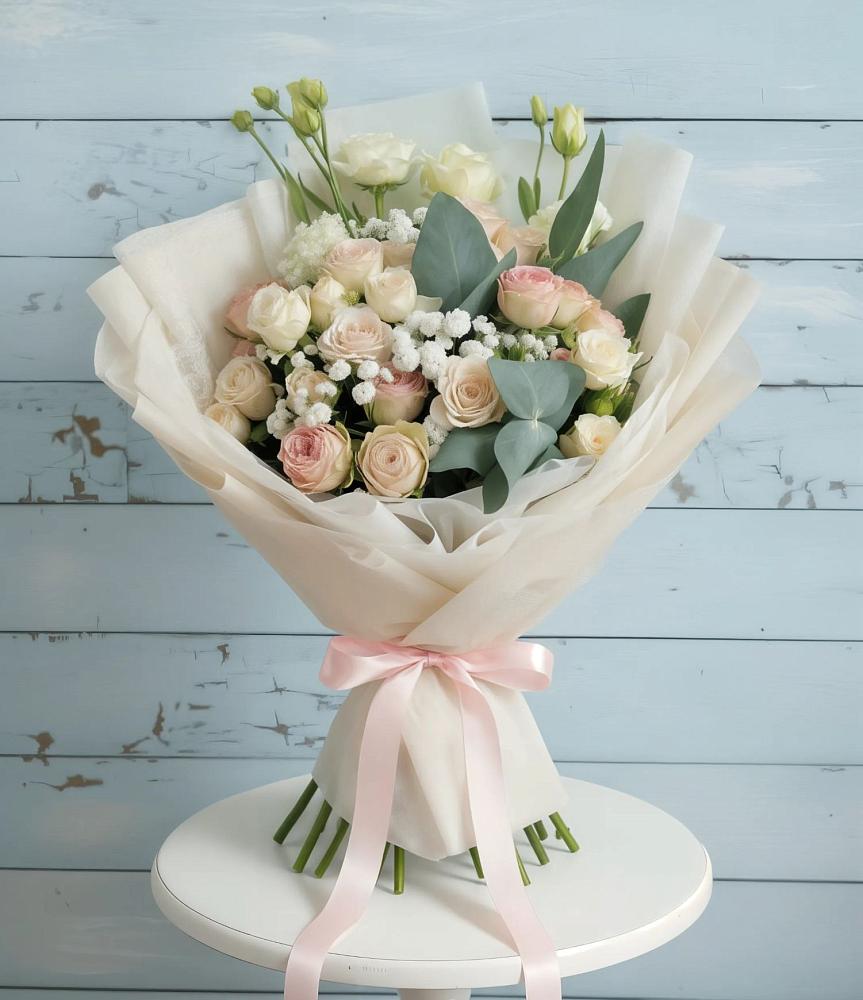 Букет цветов из: Розы и Лизиантусы в Новоромановском