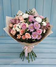 Букет цветов из:  Хризантемы, Розы и Альстромерии #REPLACE_PRED# Новоромановском