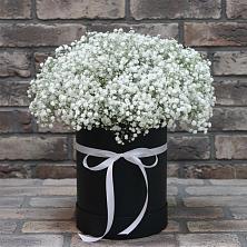 Цветочная композиция из Гипсофила в шляпной коробке в Новоромановском